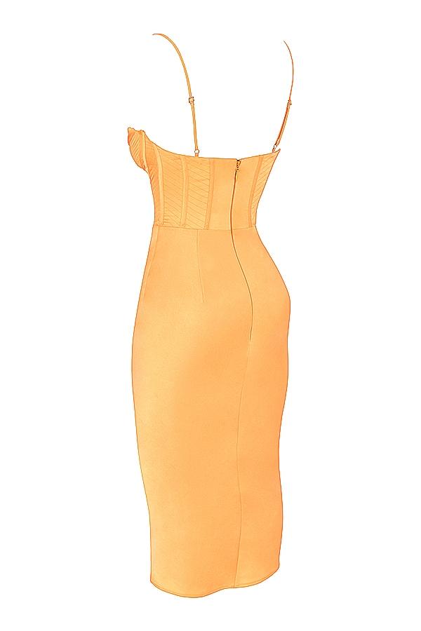Myrna  tangerine satin corset midi dress Product Image