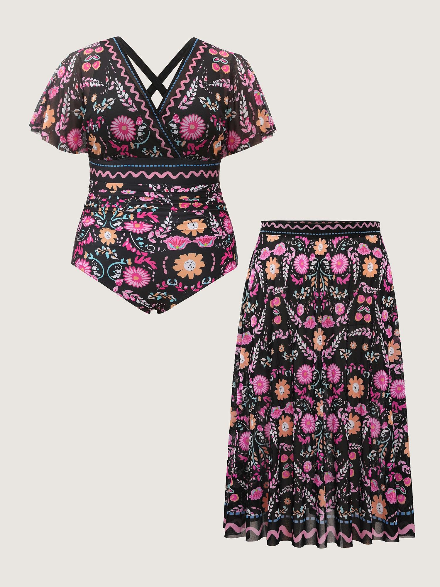 Sarong Two-Piece Tummy-Control One-Piece Swimsuit Female Product Image