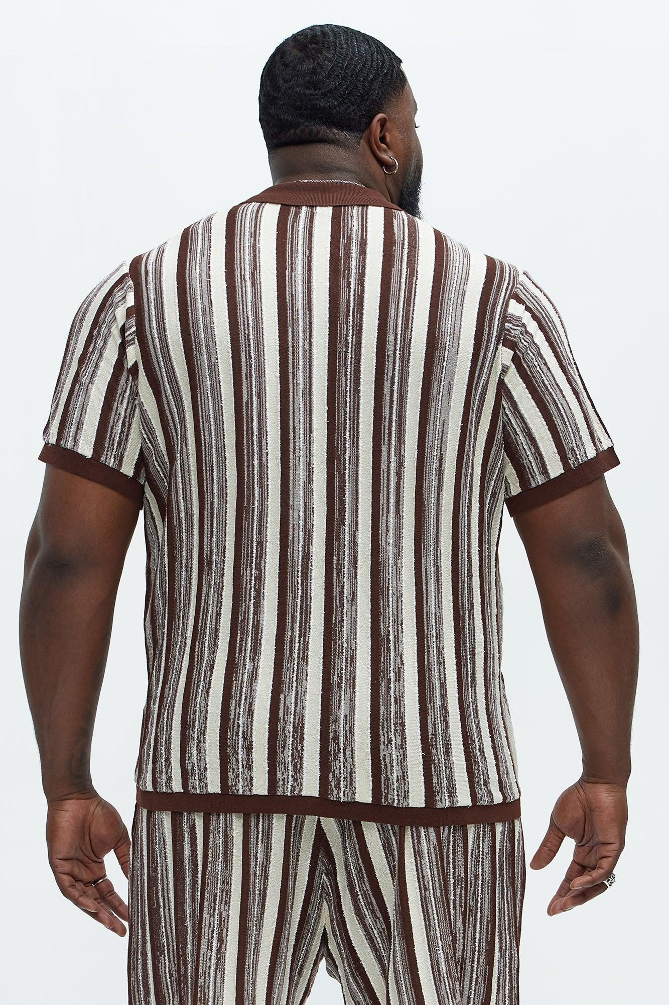 Textured Stripes Knitted Shirt - Brown Combo Product Image