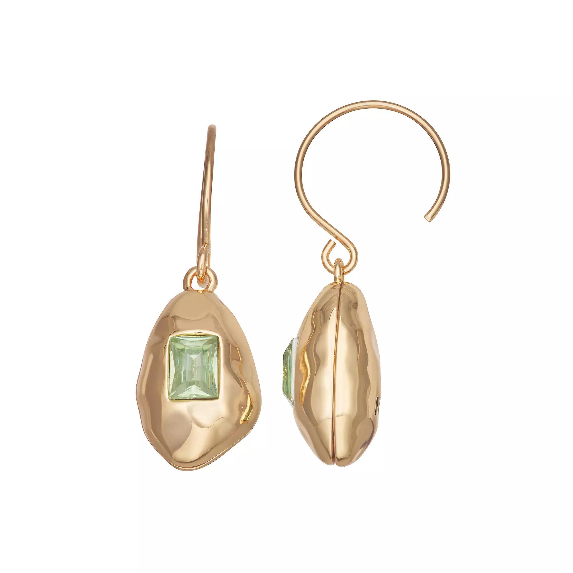 Nine West Gold Tone Green Stone Geometric Drop Earrings, Women's Product Image