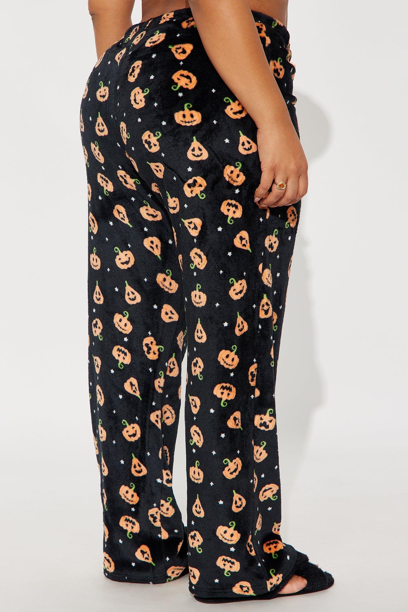 Pumpkin Patch Halloween Plush PJ Pants - Black/Orange Female Product Image