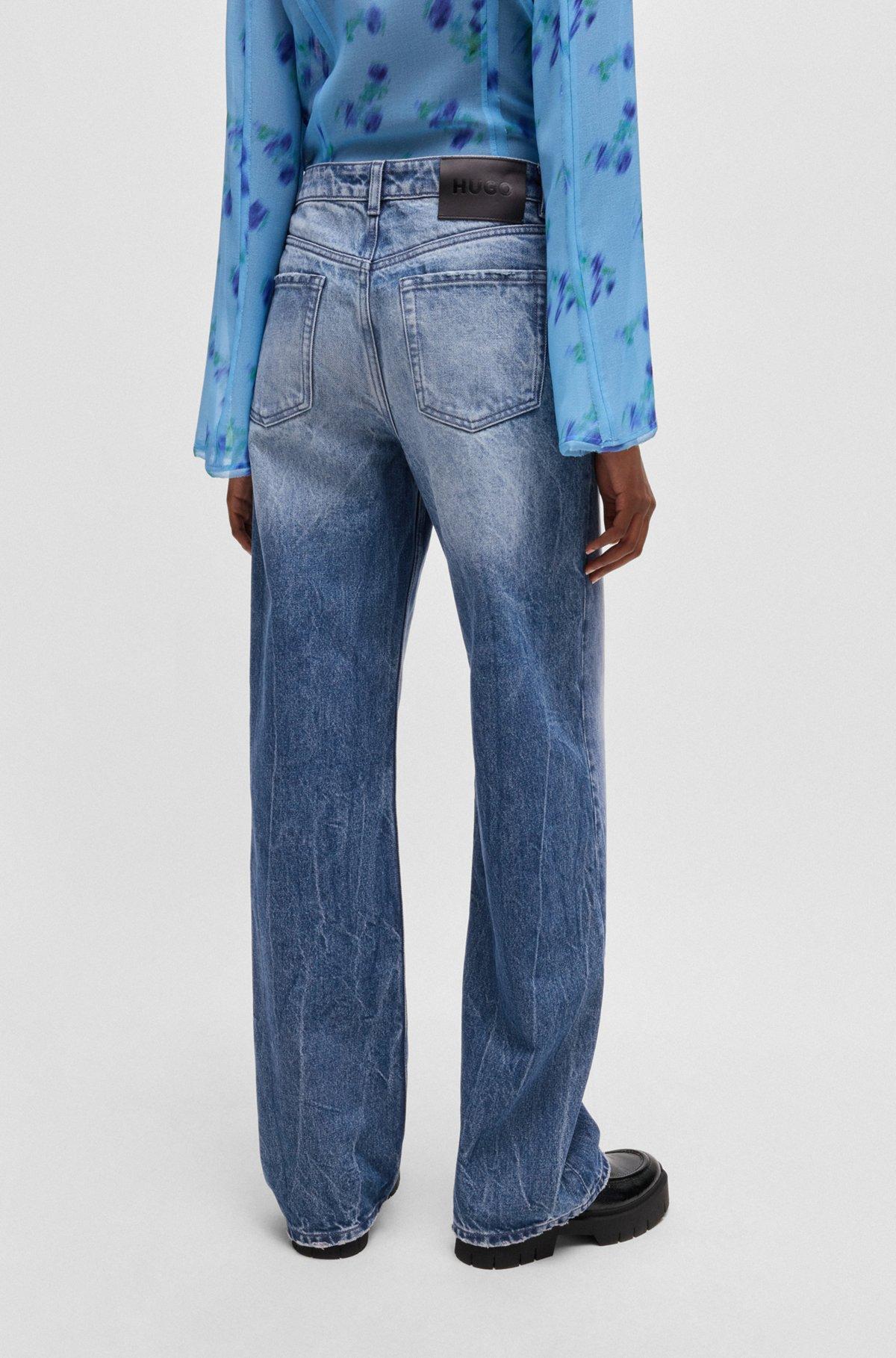 Straight-fit wide-leg jeans in blue cotton denim Product Image