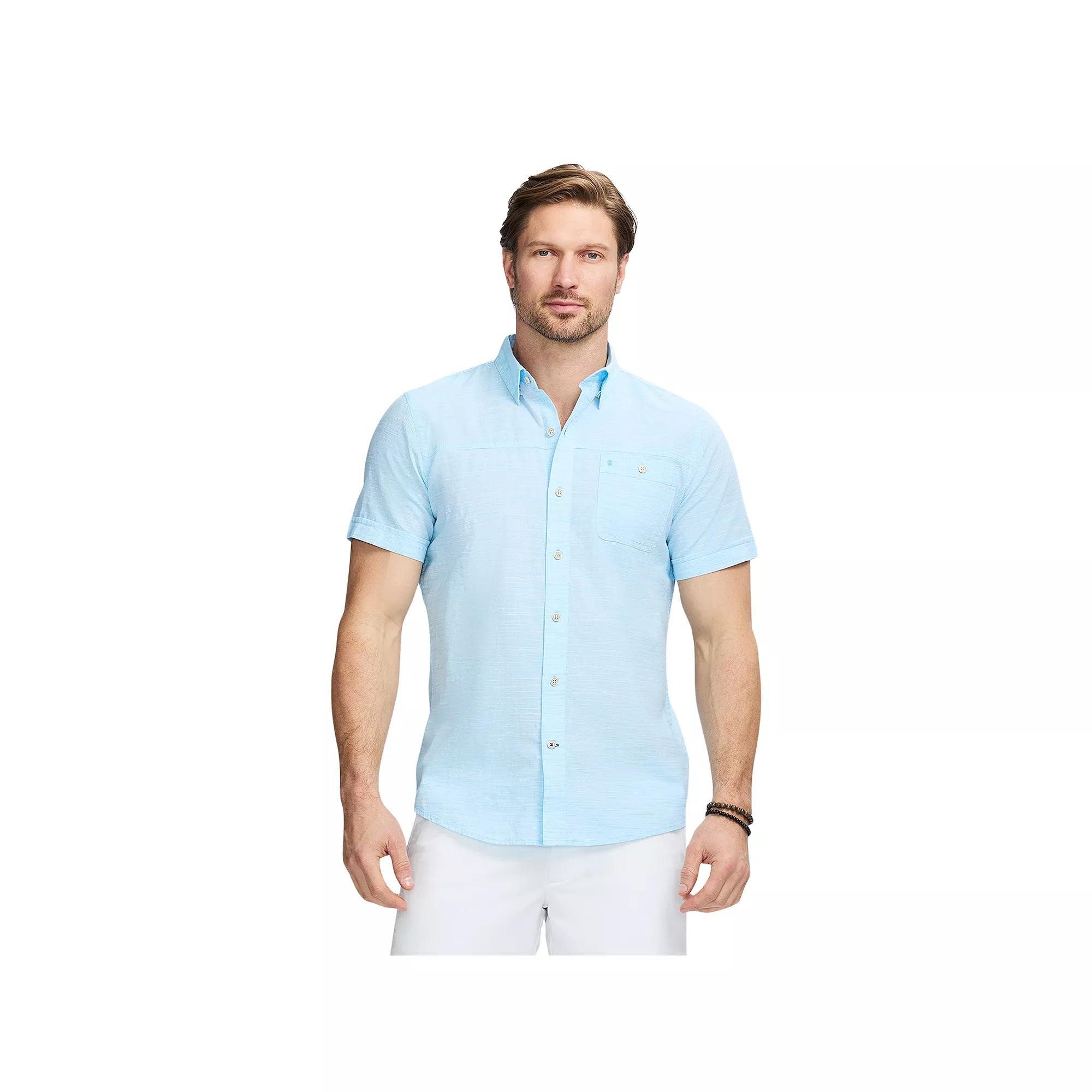 Men's IZOD Dockside Short Sleeve Chambray, Size: XL, Aquarius Solid Product Image