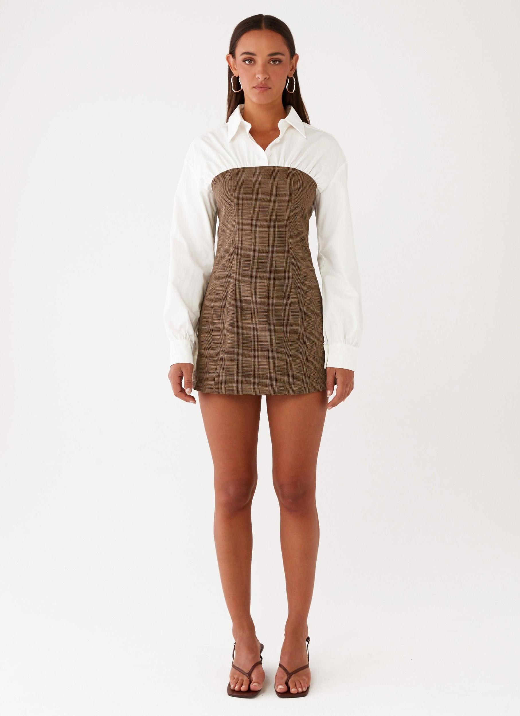 Adelaide Shirt Mini Dress - Brown Girls Product Image