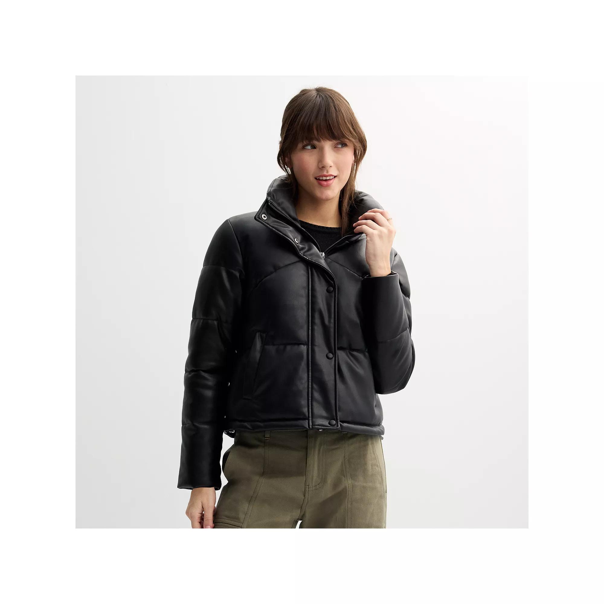 Juniors' Sebby Faux Leather Puffer Coat, Women's, Size: Large, Toffee Product Image