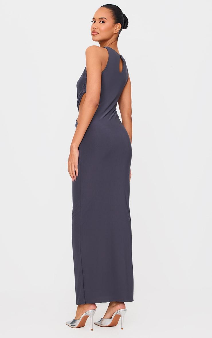 Charcoal Double Layer Slinky Twist Front Maxi Dress Product Image