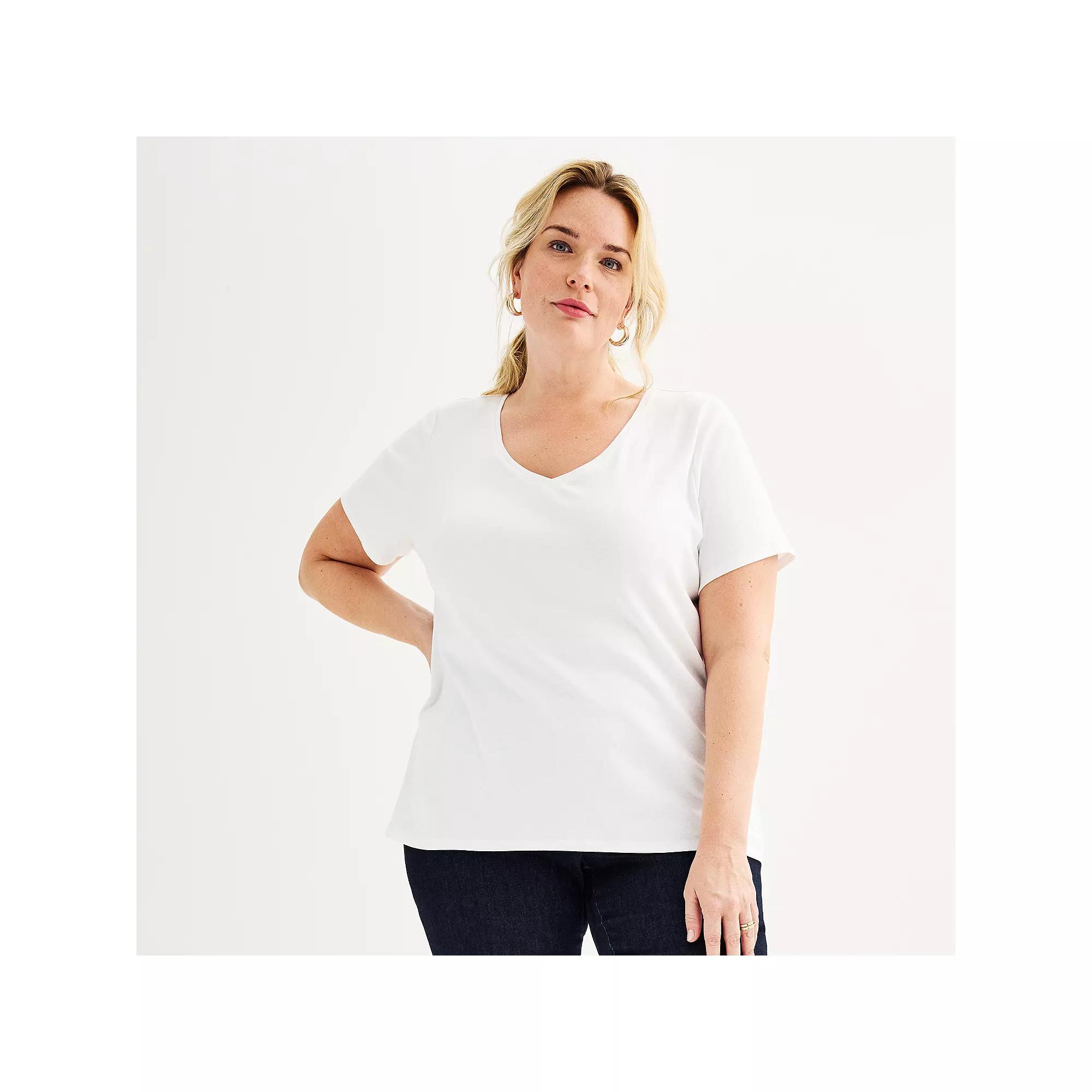 Plus Size Croft & Barrow® Essential V-Neck Top, Women's, Size: 3XL, White Product Image