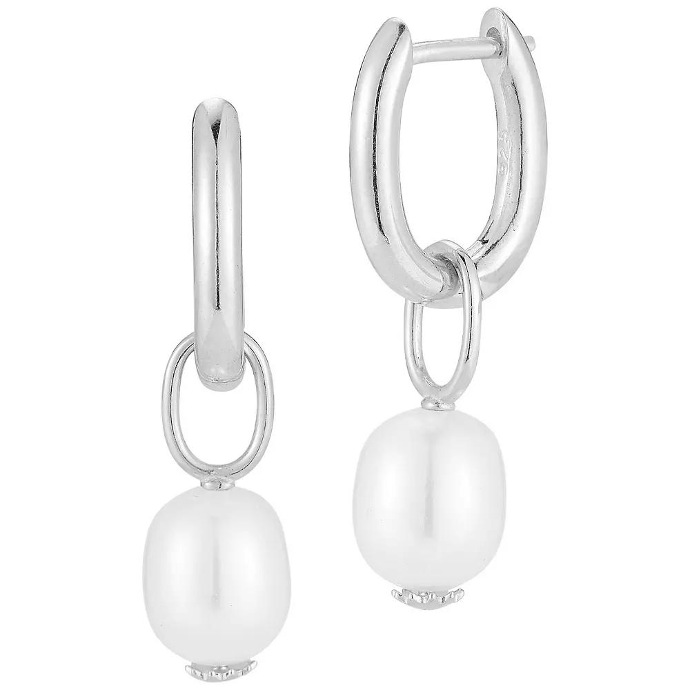 Sunkissed Sterling Freshwater Cultured Pearl Dangling Hoop Earrings, Women's, Silver Tone Product Image