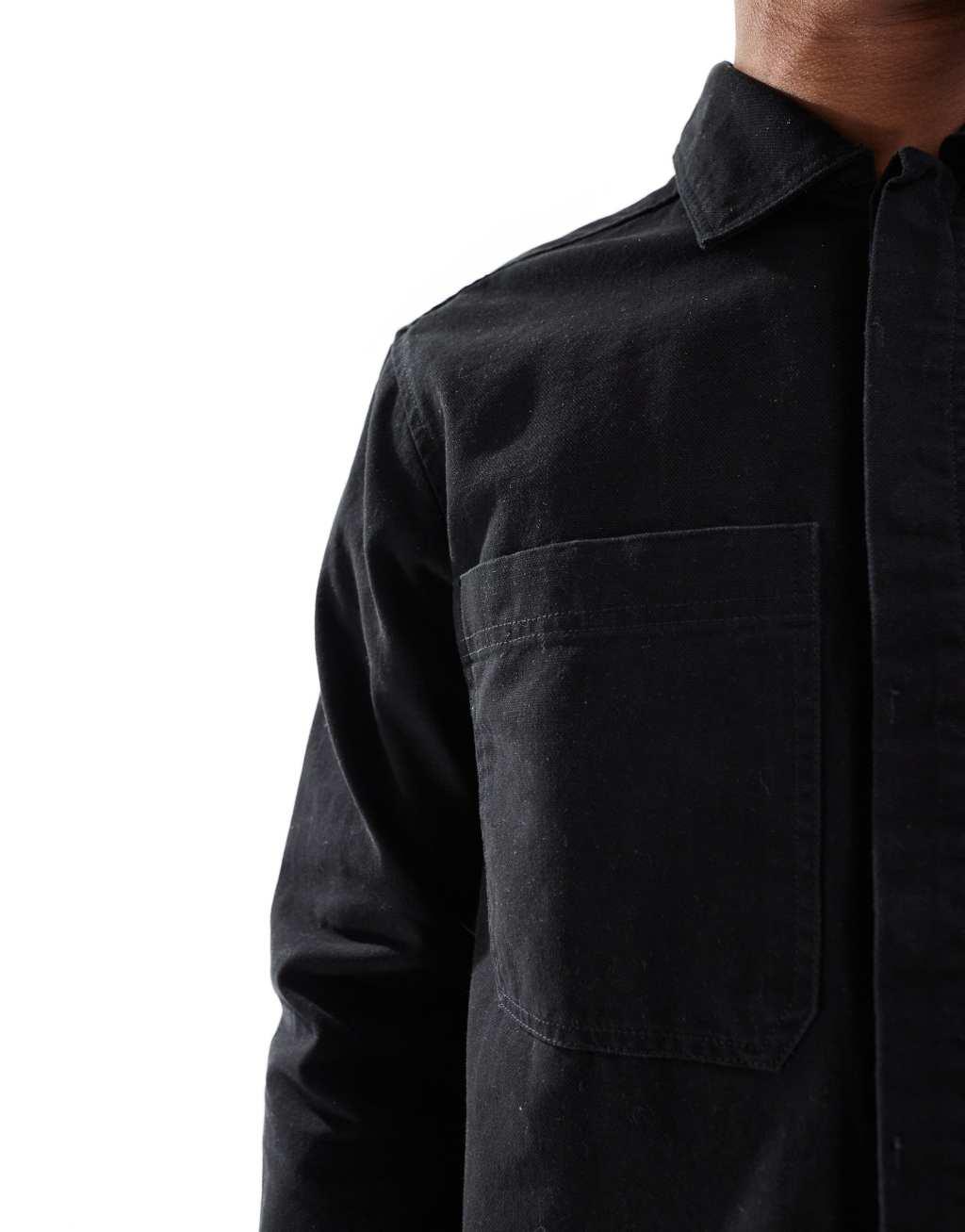 ONLY & SONS canvas utility overshirt in black Product Image