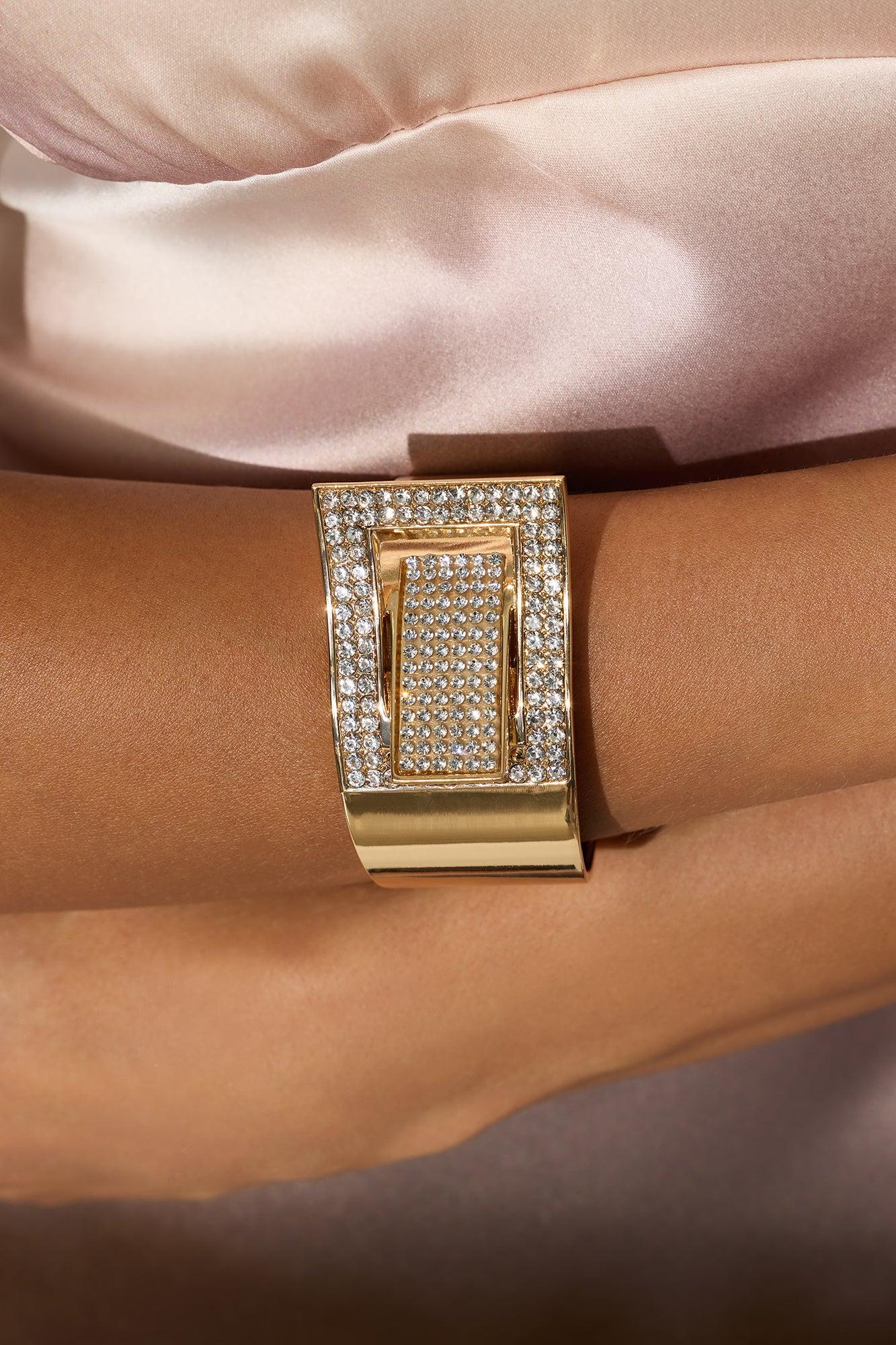 Buckle Up Rhinestone Cuff Bracelet - Gold Female Product Image