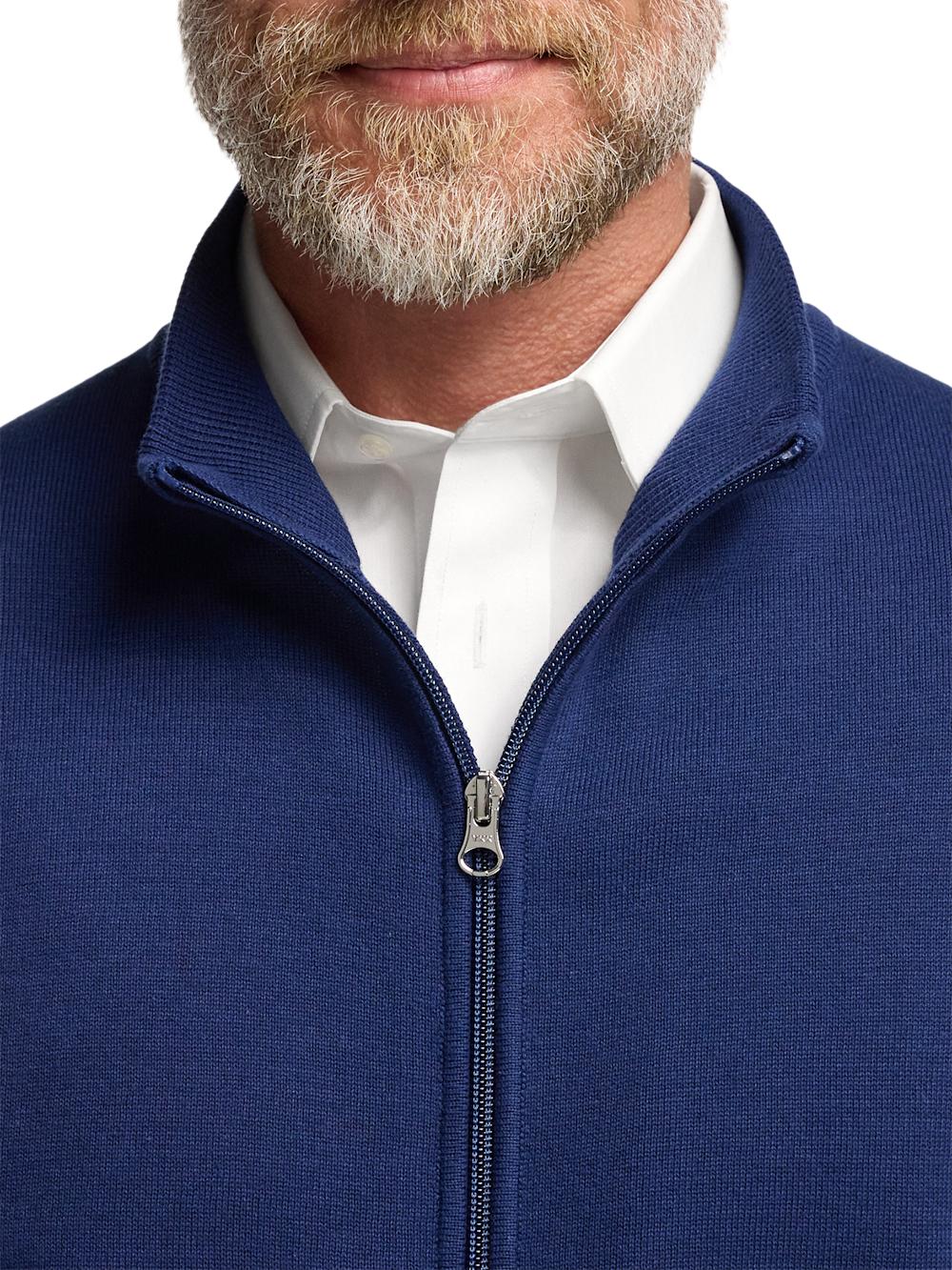 Cotton Full Zip Mock Neck Vest - Blue Product Image
