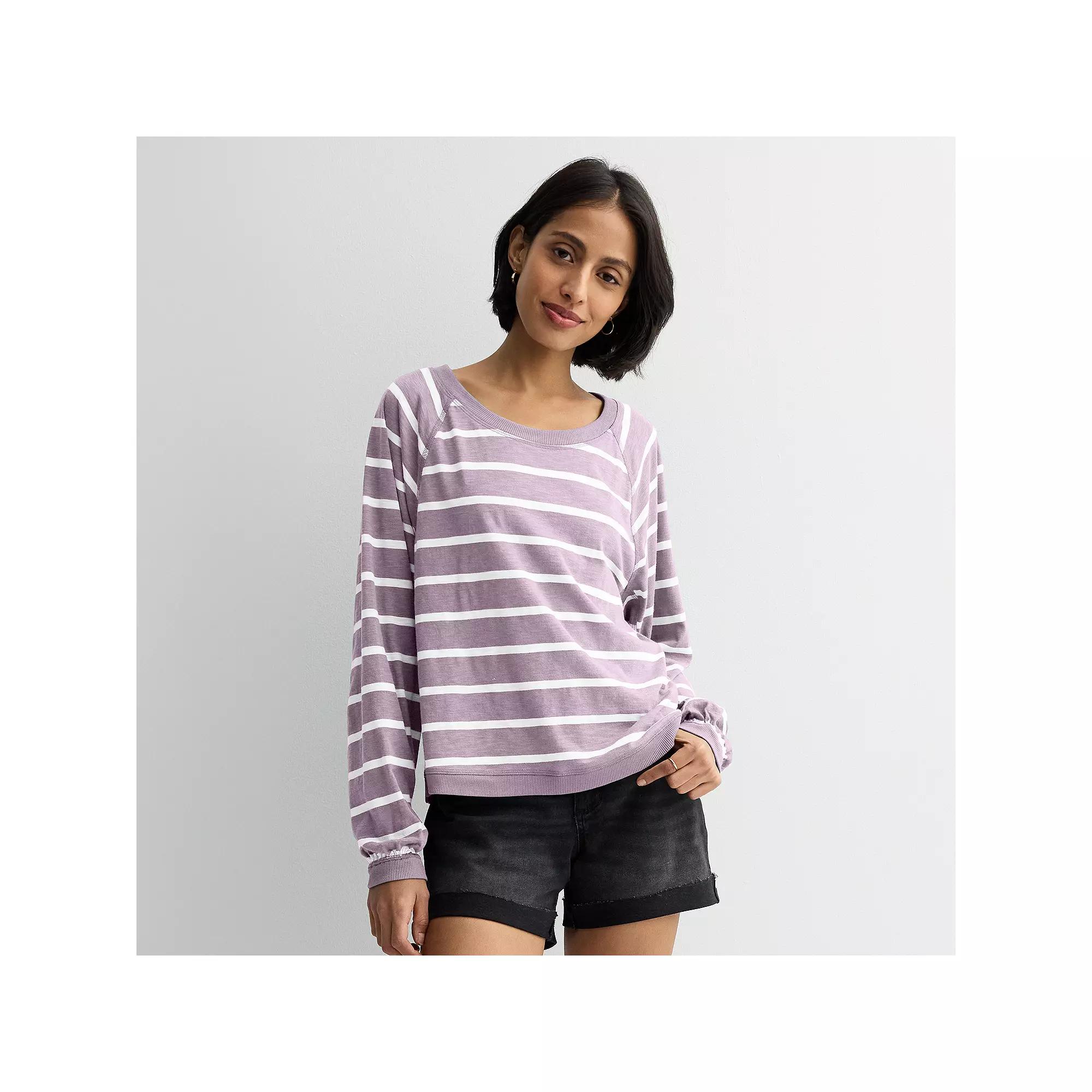 Women's Sonoma Goods For Life® Balloon Sleeve Raglan T-Shirt, Size: XXL, Lavander Stripe Product Image