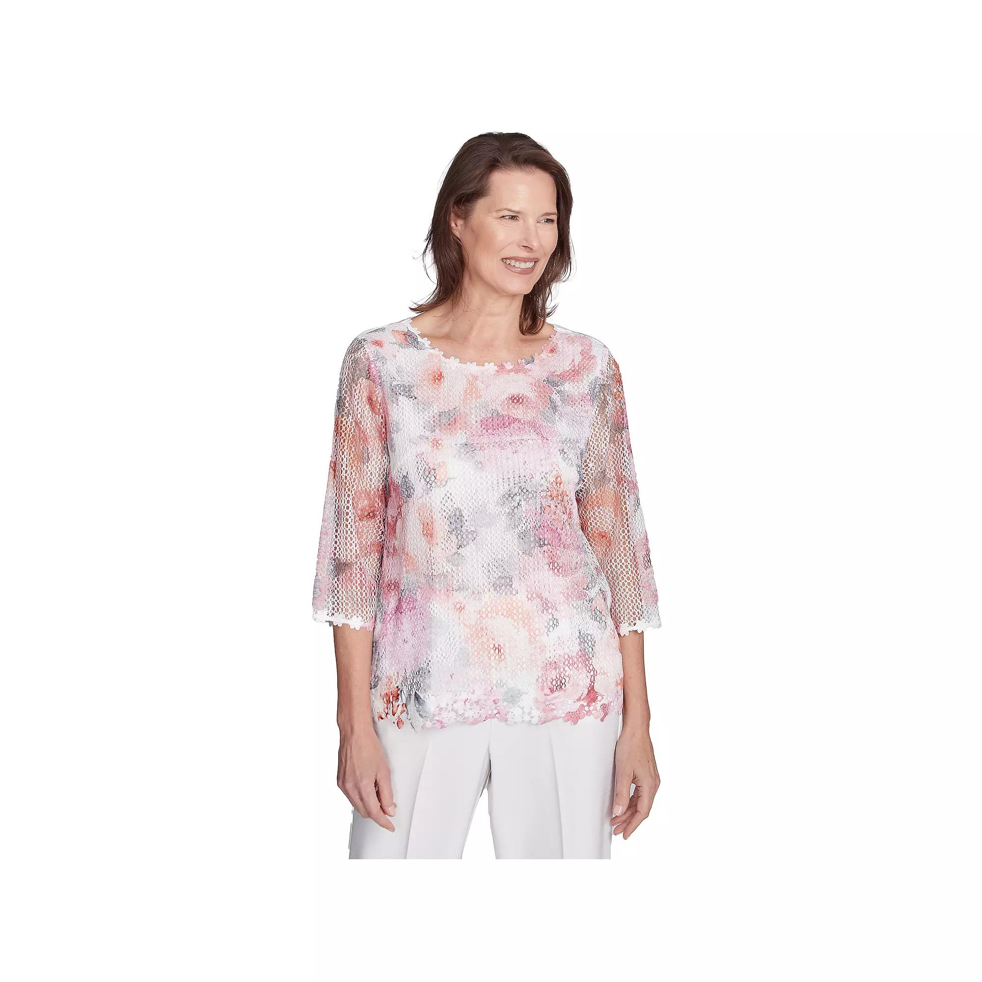 Women's Alfred Dunner Floral Mesh Watercolor Top,  Product Image