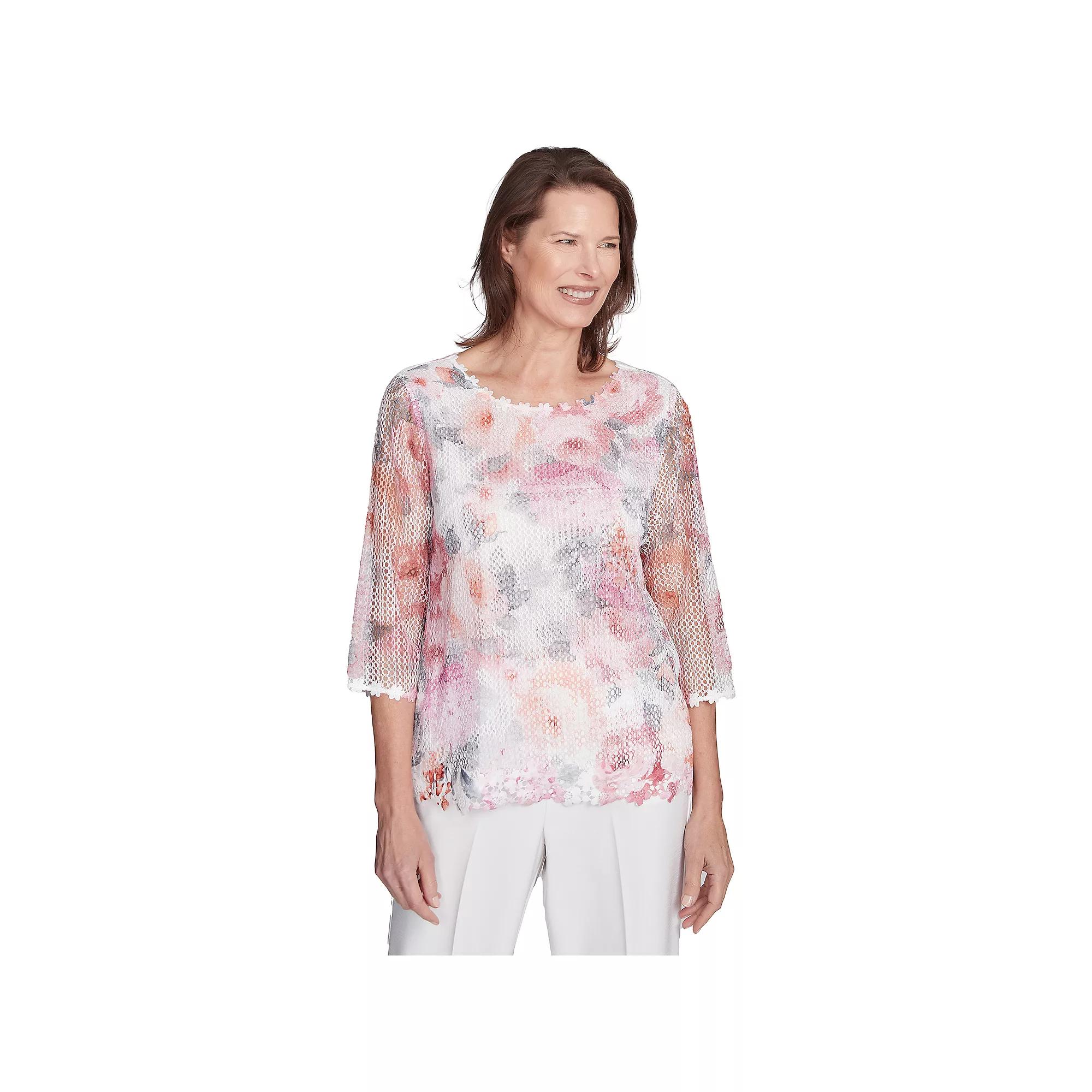 Women's Alfred Dunner Floral Mesh Watercolor Top,  Product Image
