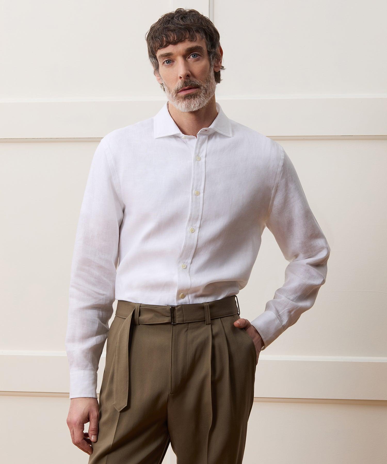 Italian Linen Spread Collar Dress Shirt Product Image