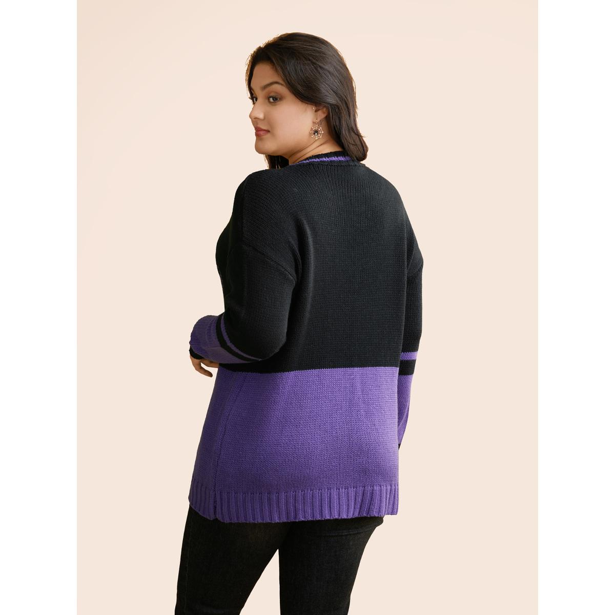 Plus Size Mystic Cat Pattern Crew Neck Pullover DarkViolet Women Casual Loose Long Sleeve Round Neck Everyday Pullovers BloomChic 18-20/2X Product Image