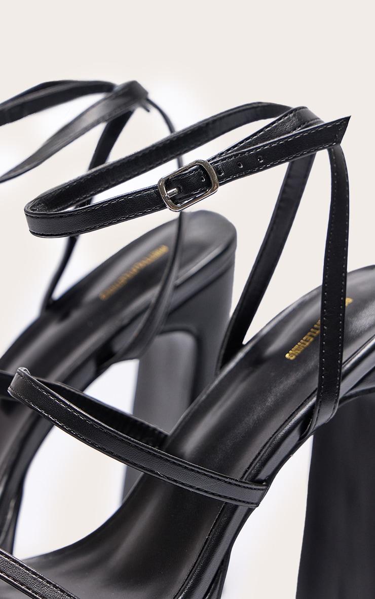 Black Pu Square Toe Platform Heel Sandals Product Image