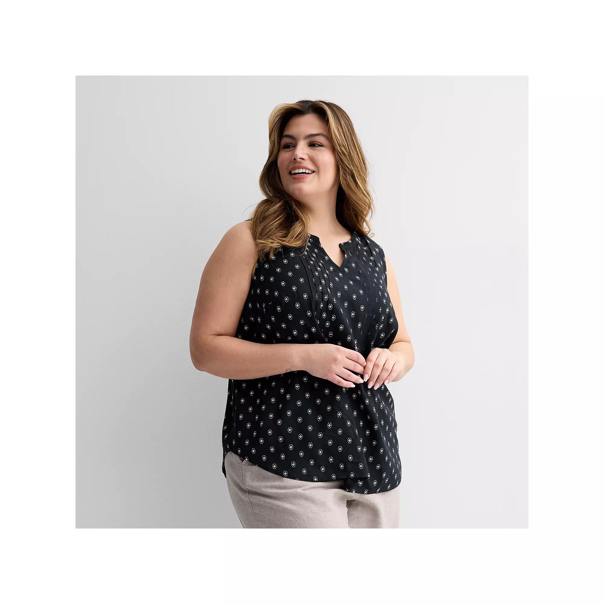 Plus Size Croft & Barrow® Pintuck Sleeveless Shell Top, Women's, Size: 0X, Black Small Geo Product Image