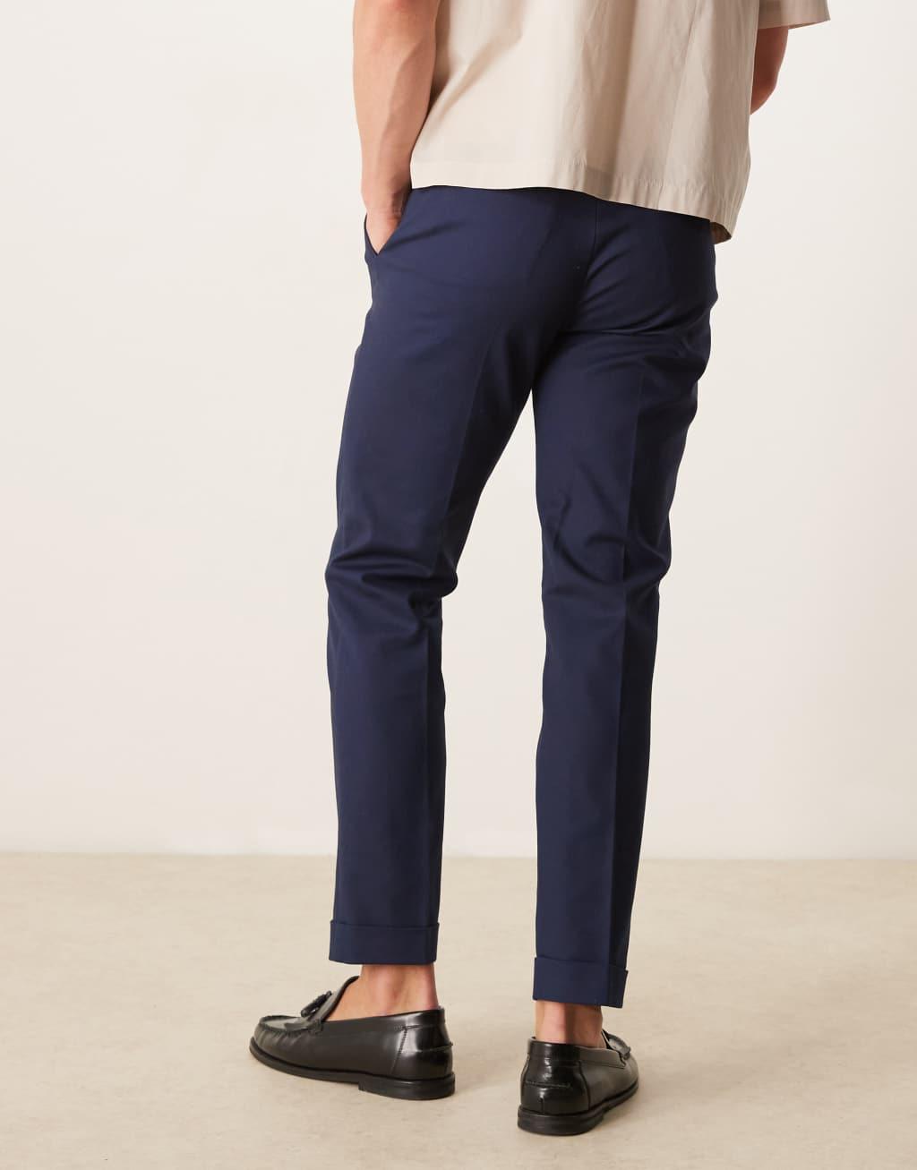 ASOS DESIGN smart slim fit cotton chino pants in navy Product Image