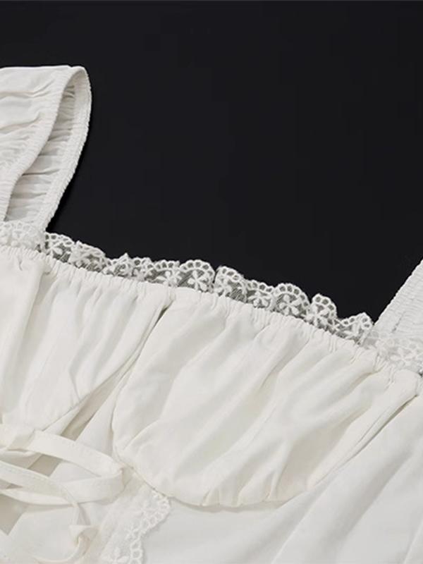 Square Neck Lace Splice Tie Front Tank Top Product Image