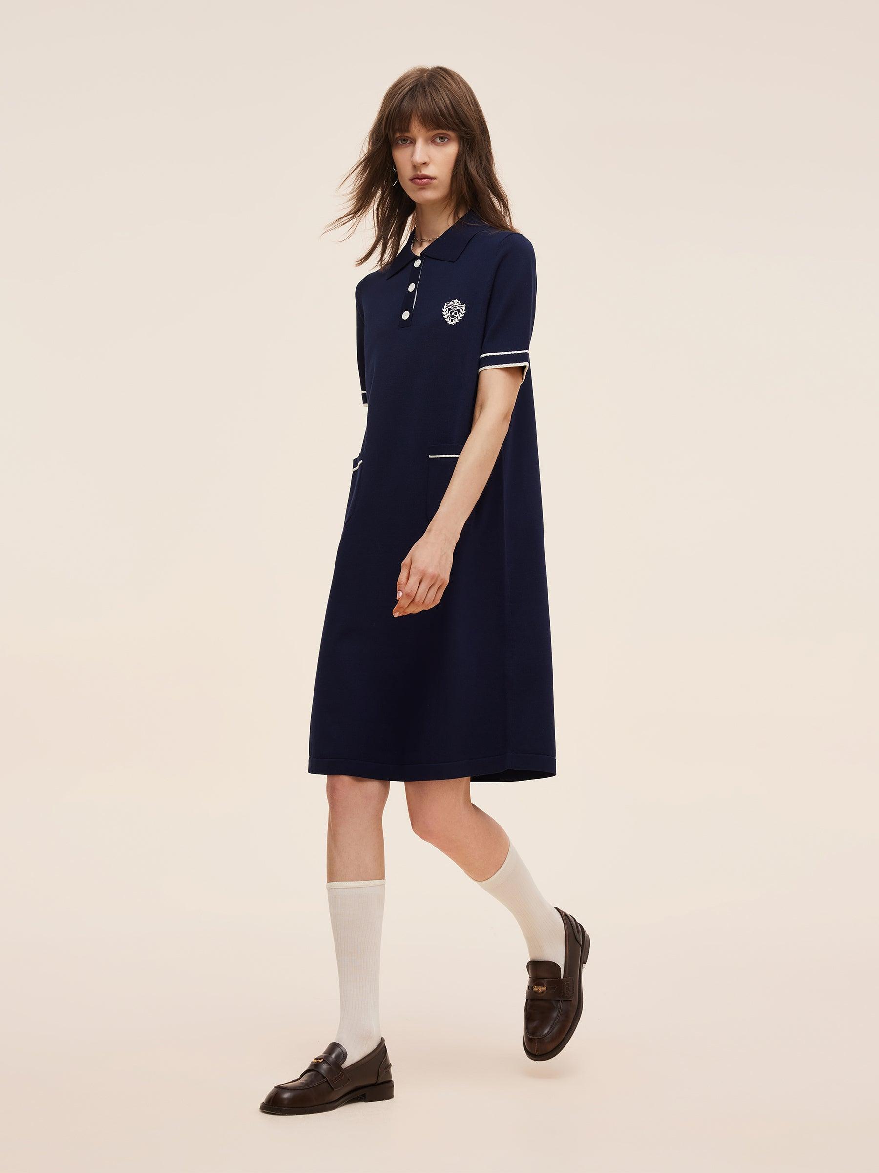 Tencel Blend Women Knit Mini Dress With Detachable Sailor Collar Product Image