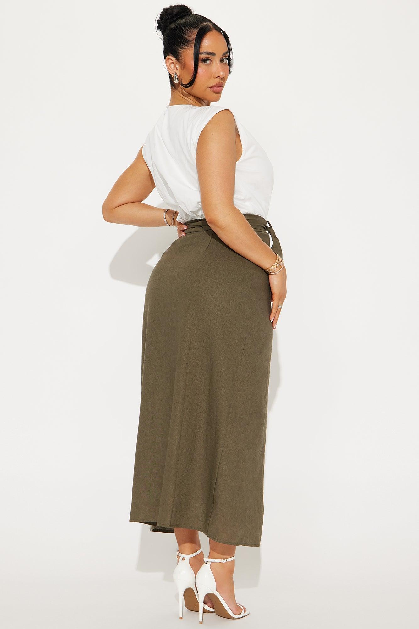 Kamala Belted Linen Midi Dress - Olive Product Image