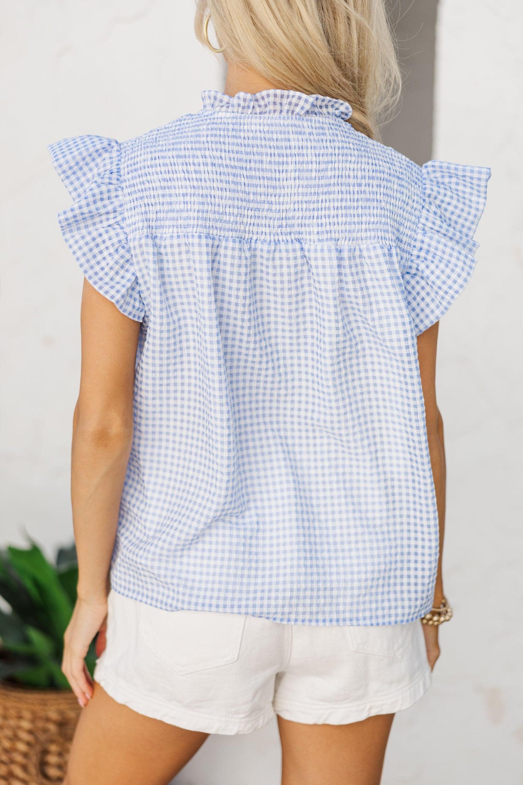 Sunday Dreaming Light Blue Gingham Blouse Female Product Image