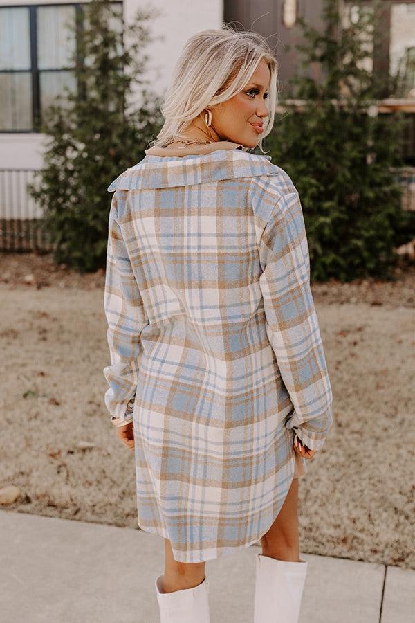 Touch Of Fall Plaid Tunic Dress In Sky Blue Product Image