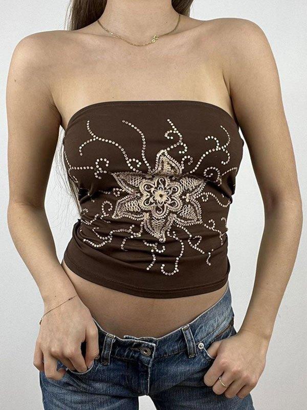 Rhinestone Floral Bandeau Top Product Image