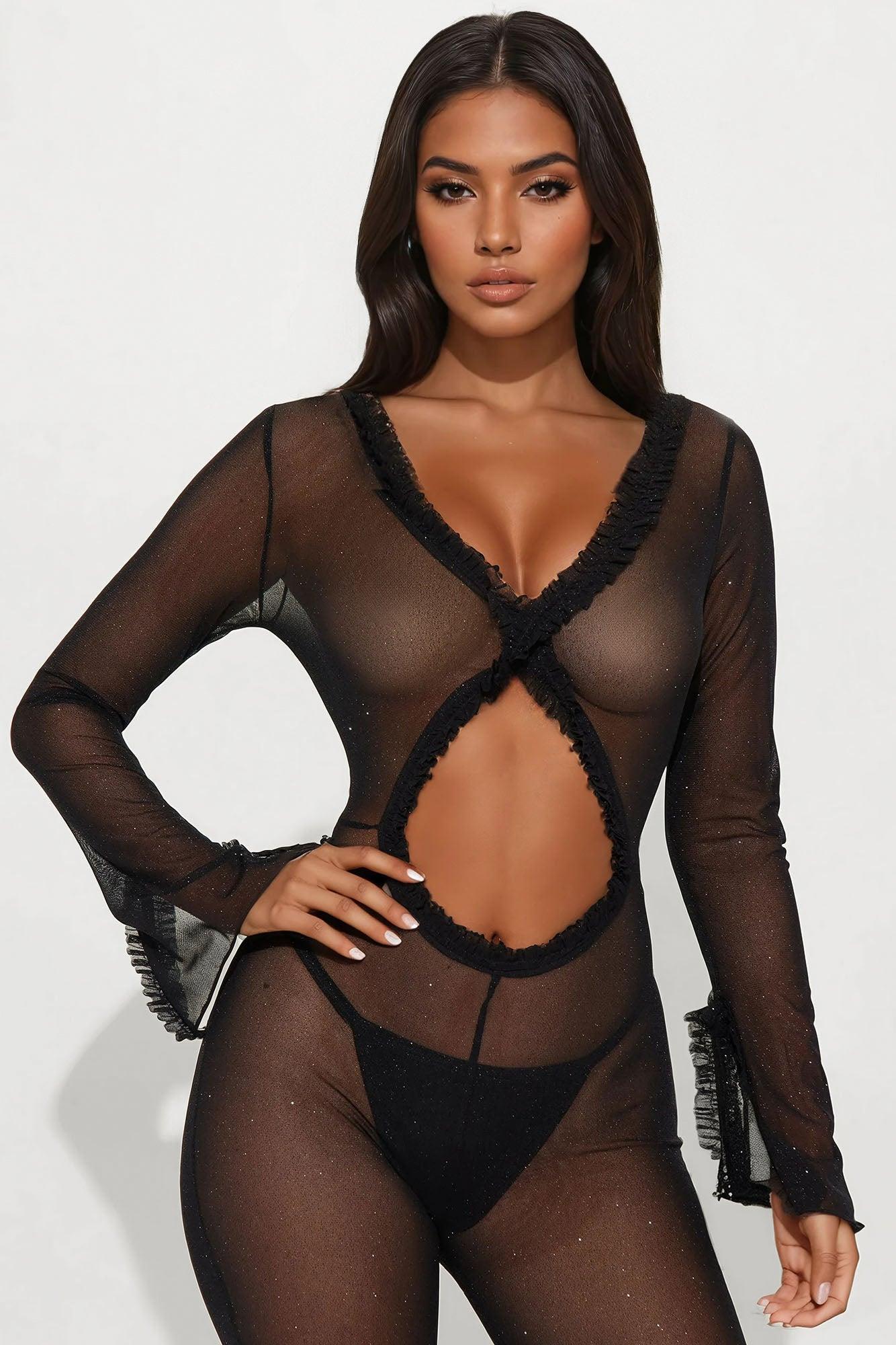 Stars Align Mesh Glitter Jumpsuit - Black Product Image