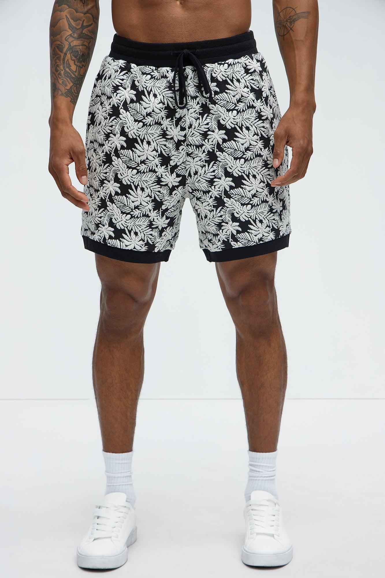 Tropical Textured Knit Shorts - Black/combo Product Image
