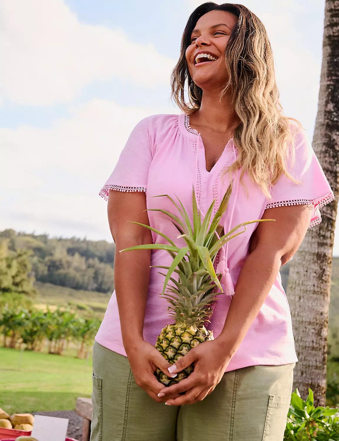 Notch-Neck Trim-Detail Top Product Image