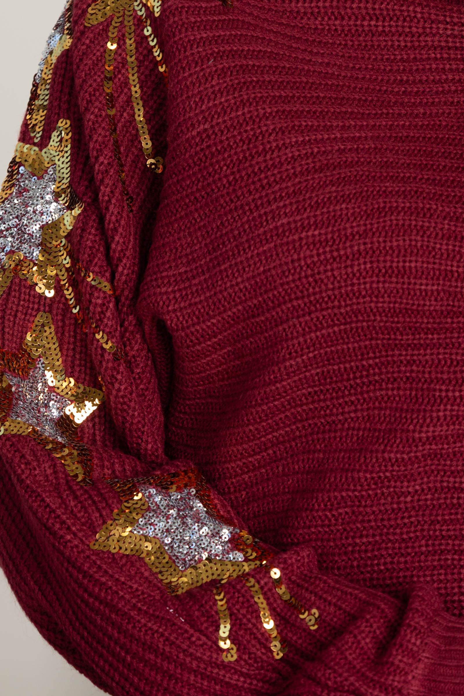 Sequins Embroidered Stars Mock Neck Sweater Product Image