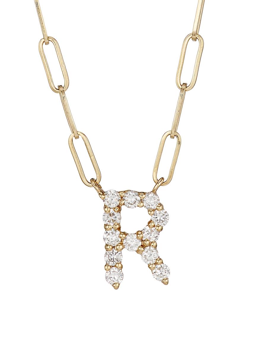 Womens 14K Yellow Gold & 0.40 TCW Diamond Large Initial Pendant Necklace Product Image