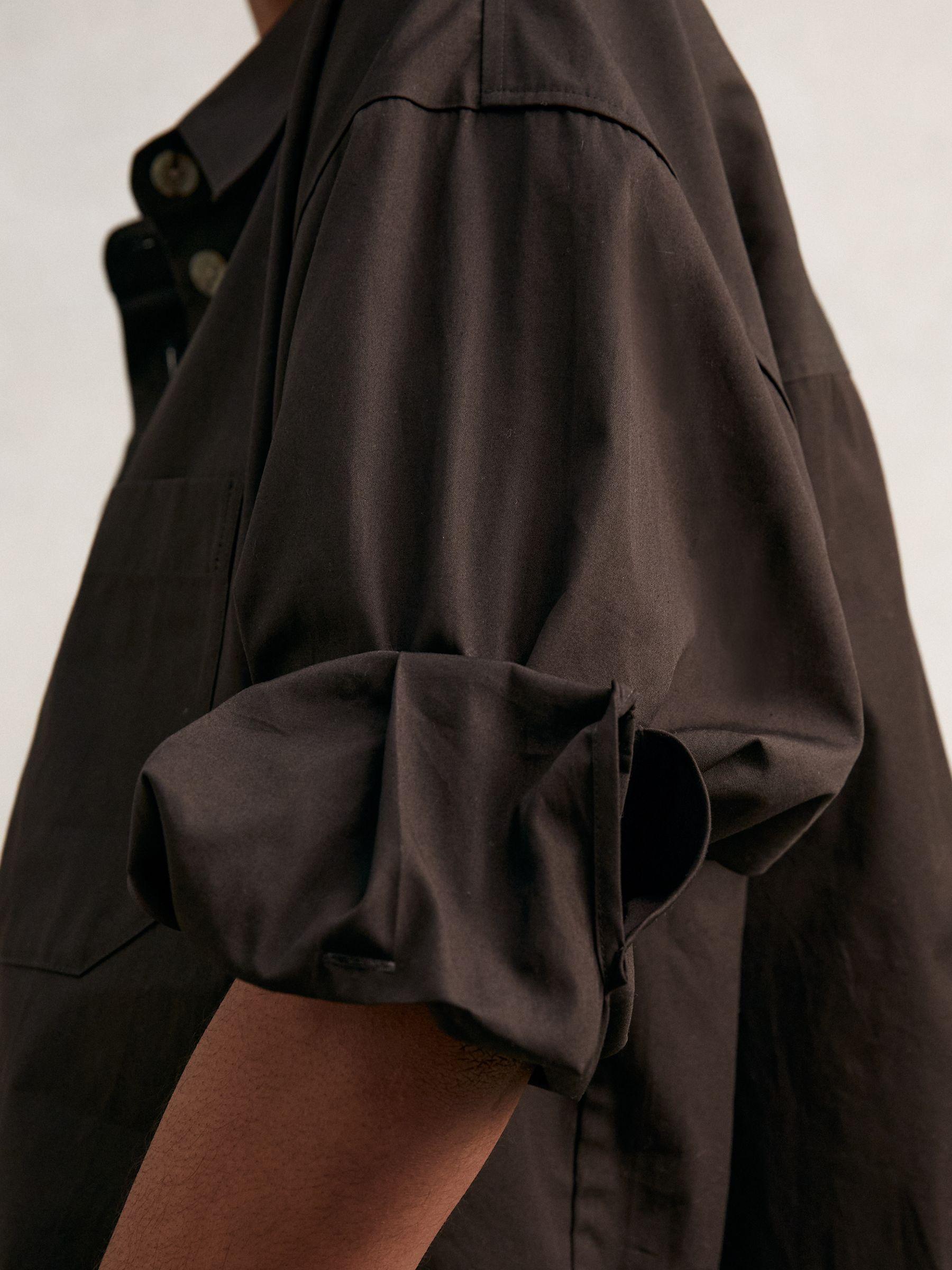 Oversize Cotton Cropped Shirt in Chocolate Brown Product Image