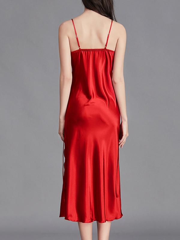 Loose Sleeveless Solid Color Spaghetti-Neck Babydolls Nightdress Pajama Product Image