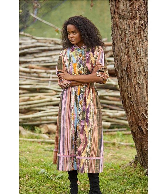 Ro's Garden Jeremy Woven Print Mock Neck Long Balloon Sleeve Button Front Coordinating Blouse Product Image