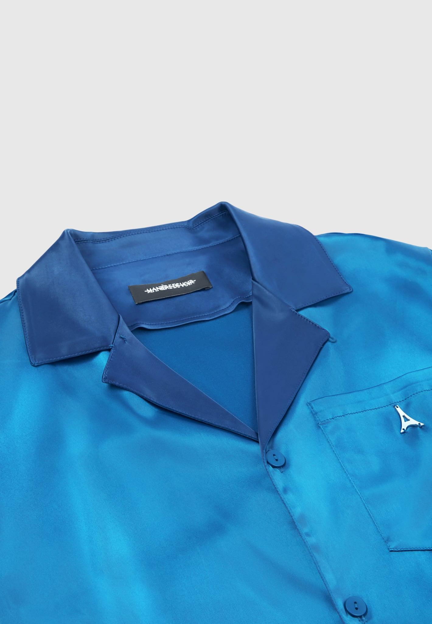 Satin Contrast Collar Shirt - Navy Male Product Image