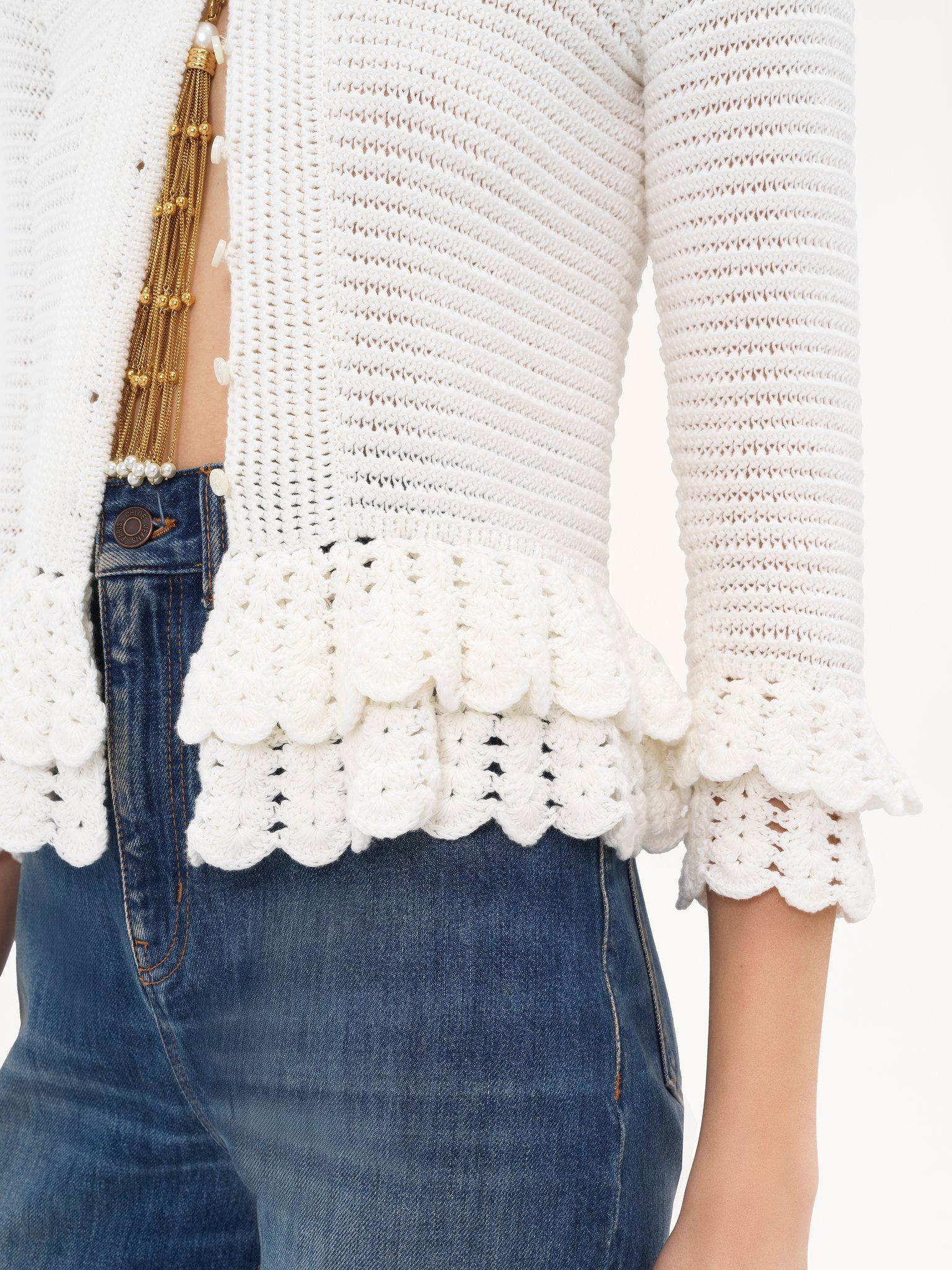 Fitted ruffled cardigan in crochet knit Product Image