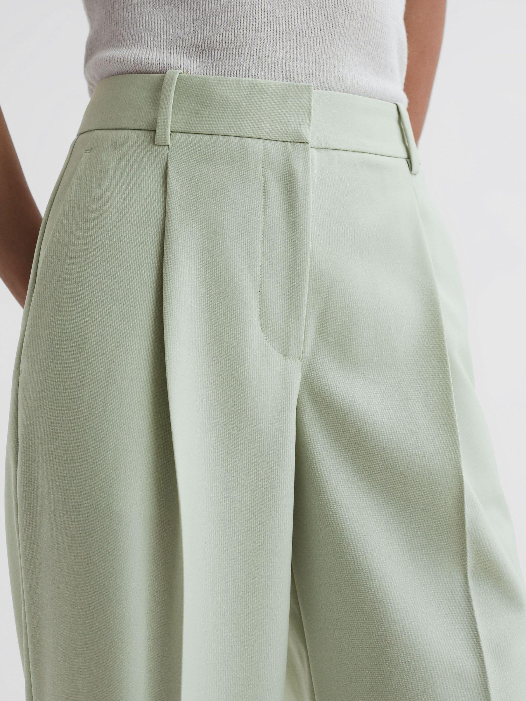 Wide Leg Wool Blend Trousers in Green Product Image