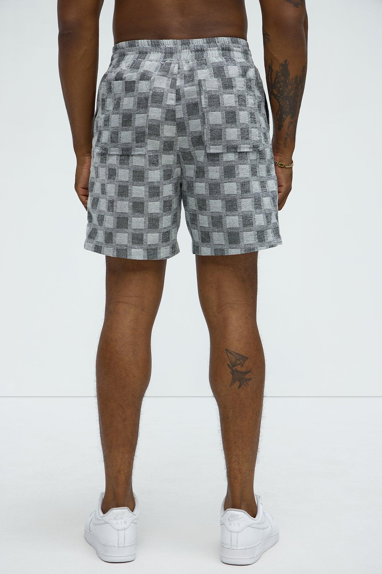 Checkered Jacquard Relaxed Shorts - Grey/combo Product Image