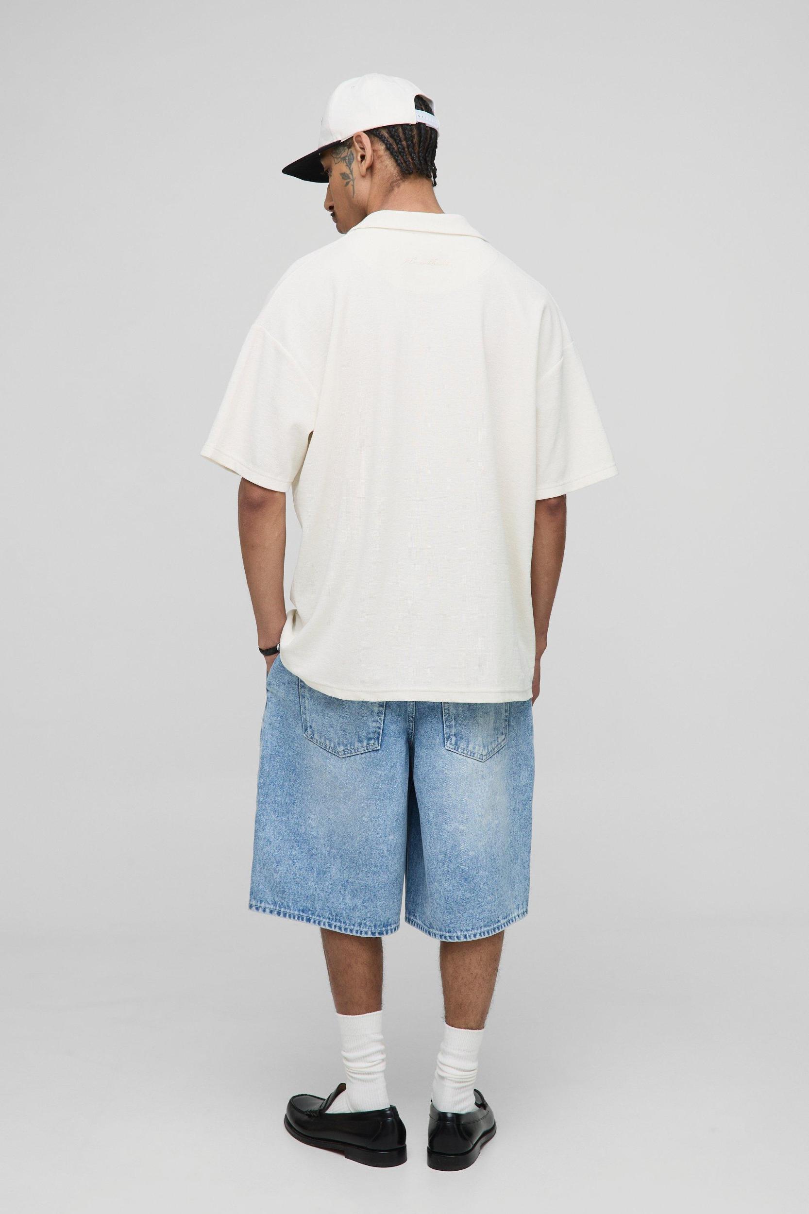 Oversized Revere Textured Jacquard Jersey Polo | boohooMAN USA Product Image