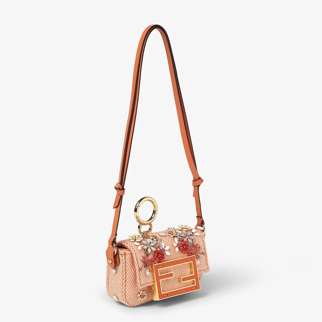 Nano Baguette CharmOrange denim charm with Fendi Flower Bouquet embroidery Product Image