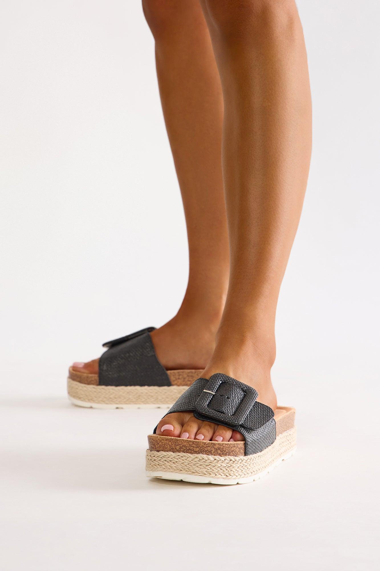 Beachcomber Raffia Buckle Sandals - Black Product Image