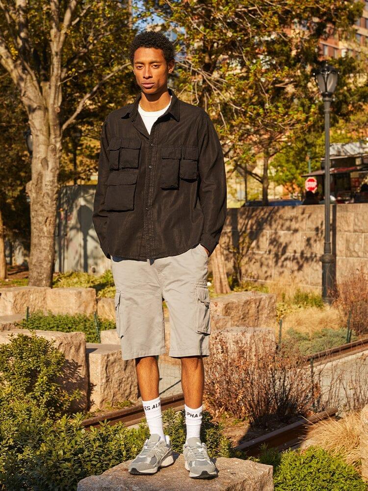 LONG SLEEVE MULTI POCKET SHIRT (BLACK) Male Product Image