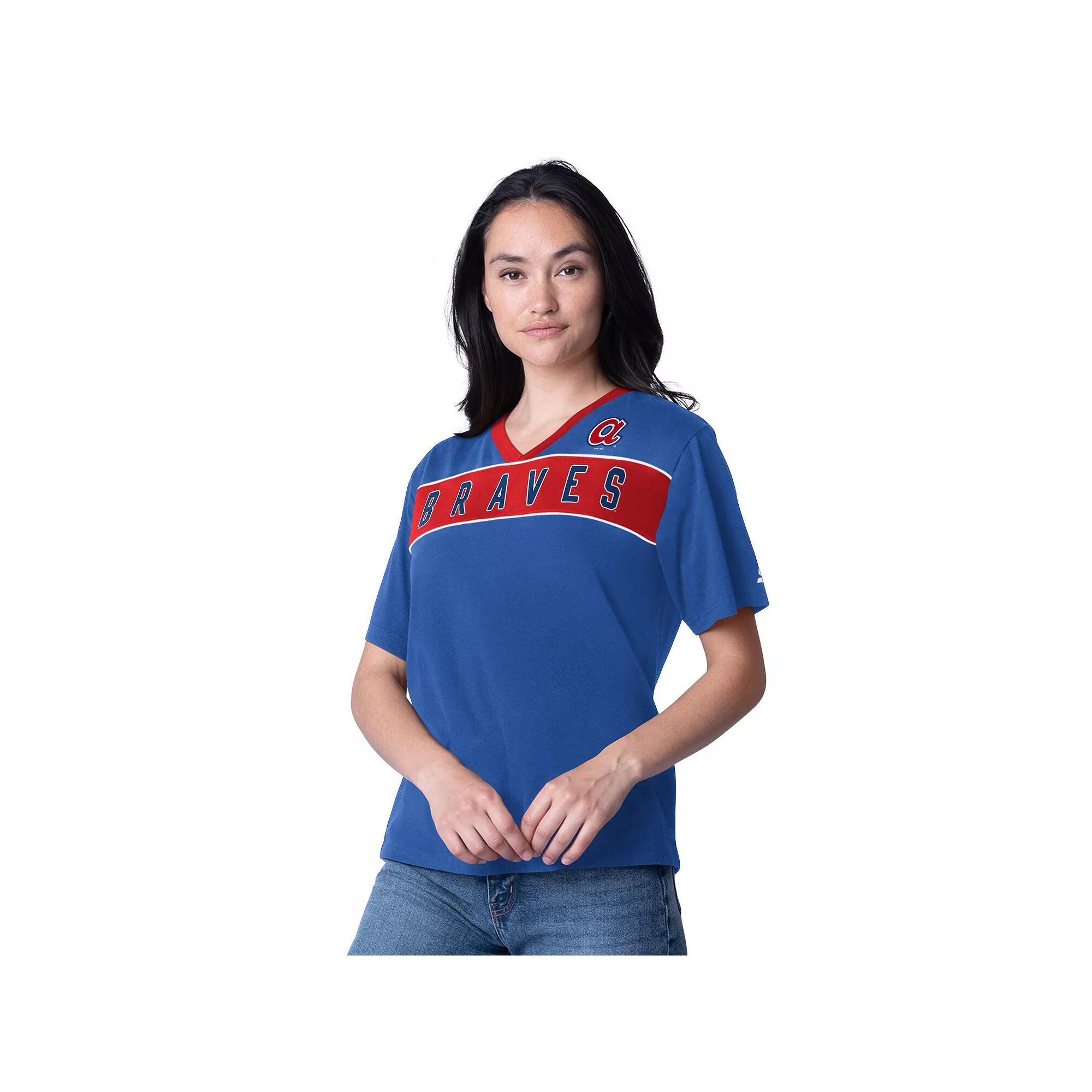 Women's Starter Royal Atlanta Braves Game Day V-Neck T-Shirt, Size: Small, Blue Product Image