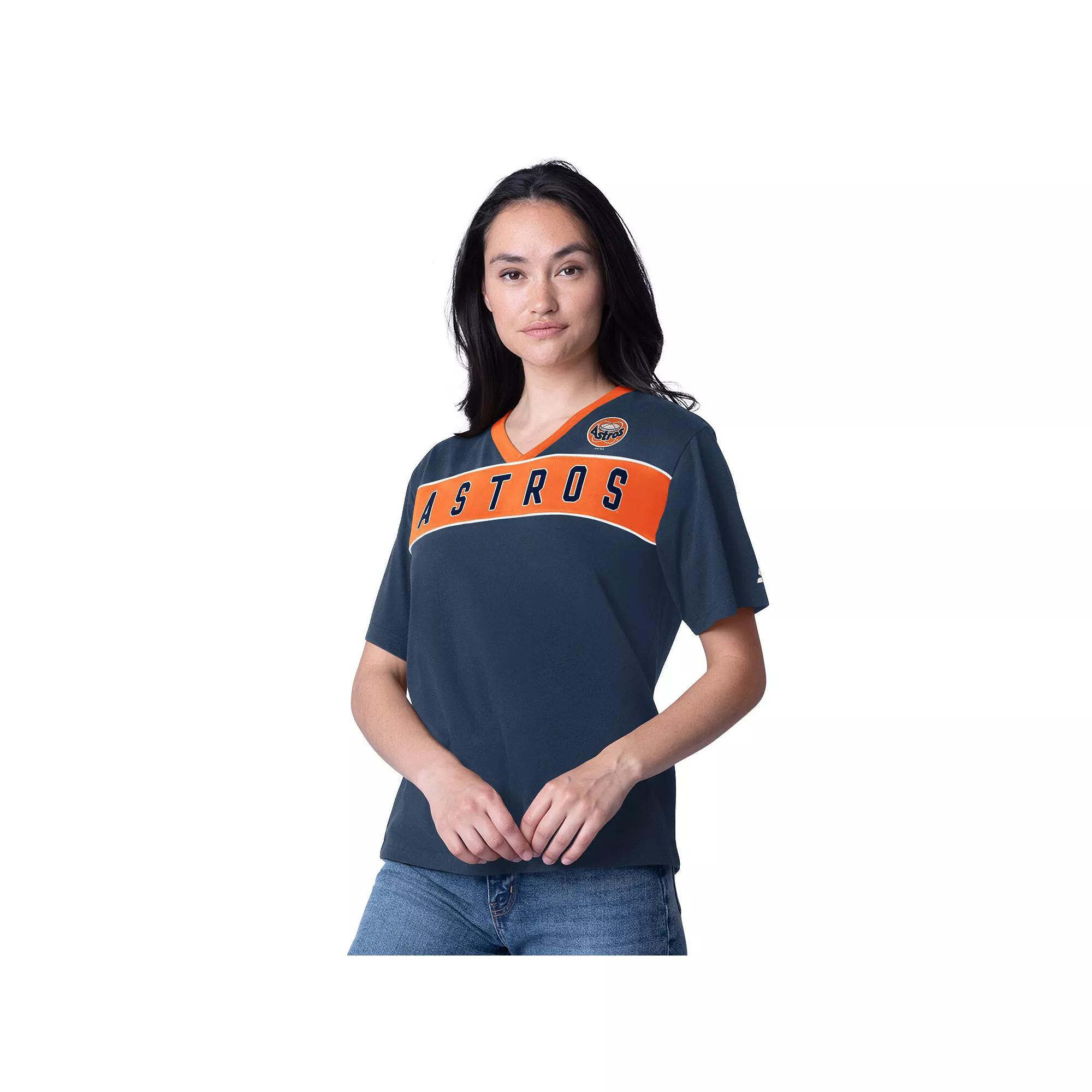 Women's Starter Navy Houston Astros Game Day V-Neck T-Shirt, Size: Medium, Blue Product Image