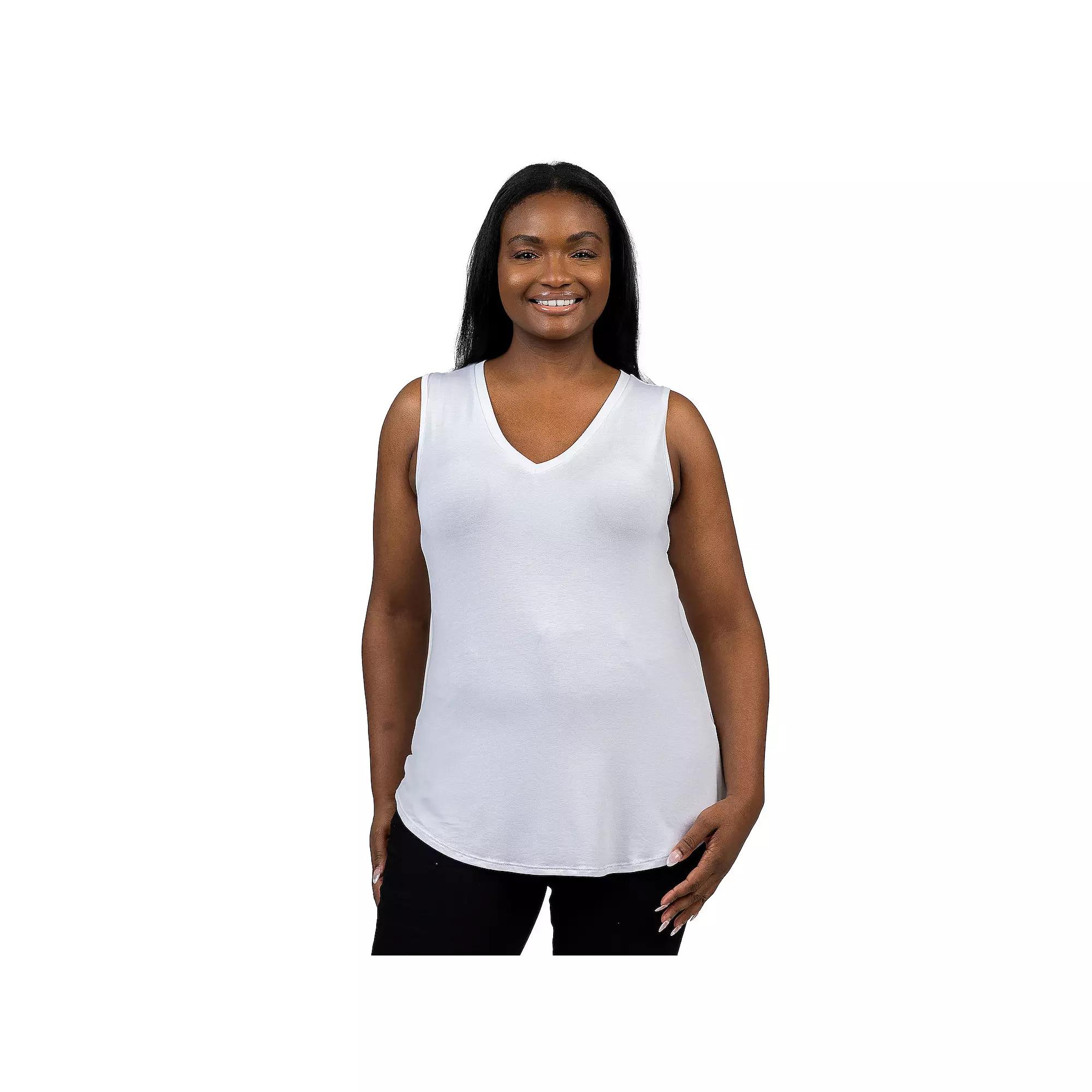 Plus Size 24Seven Comfort Apparel V-Neck Sleeveless Rounded Hemline Top, Womens Product Image