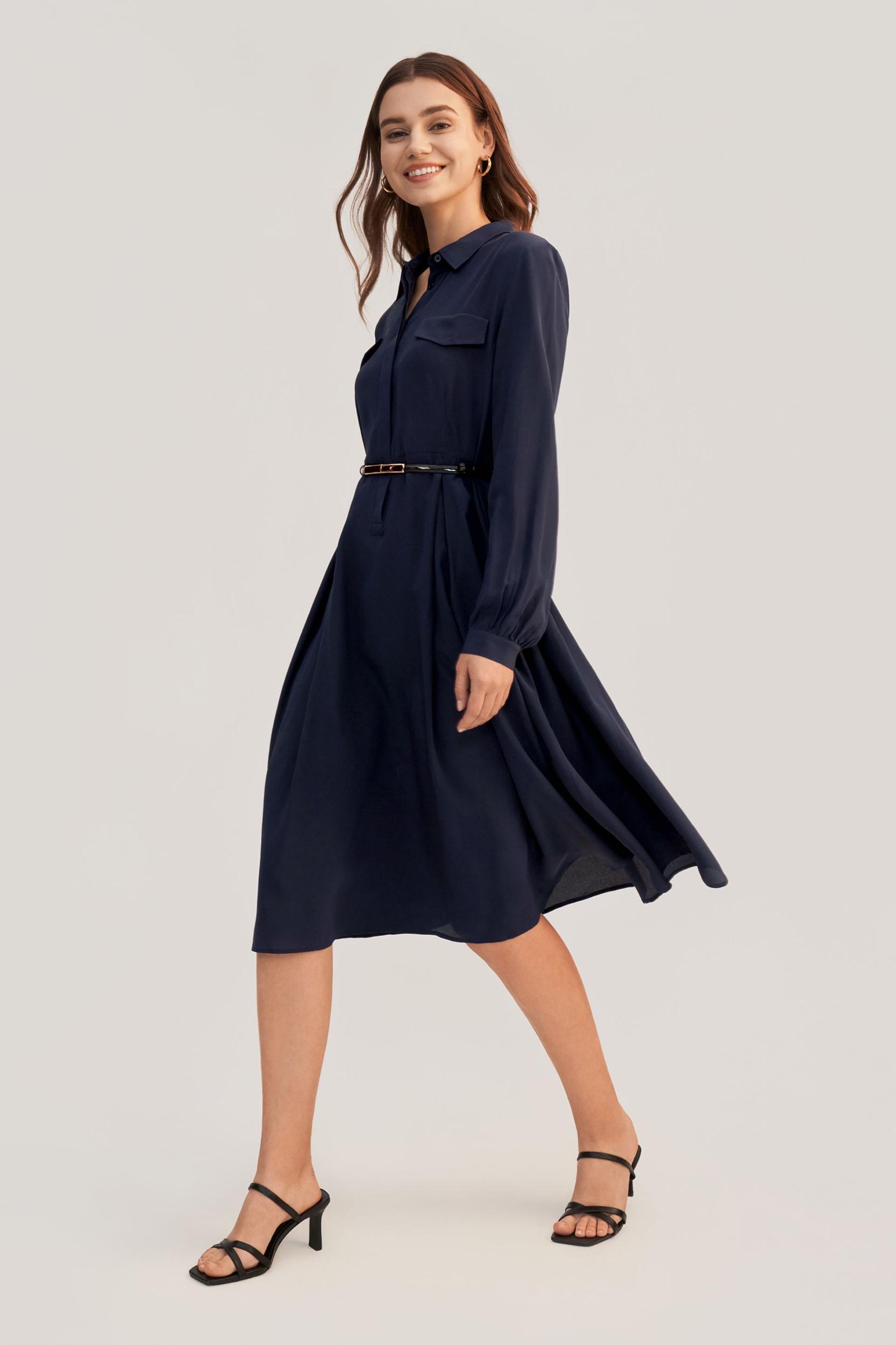 Women's Long Sleeve Retro Graceful Silk Dress Product Image