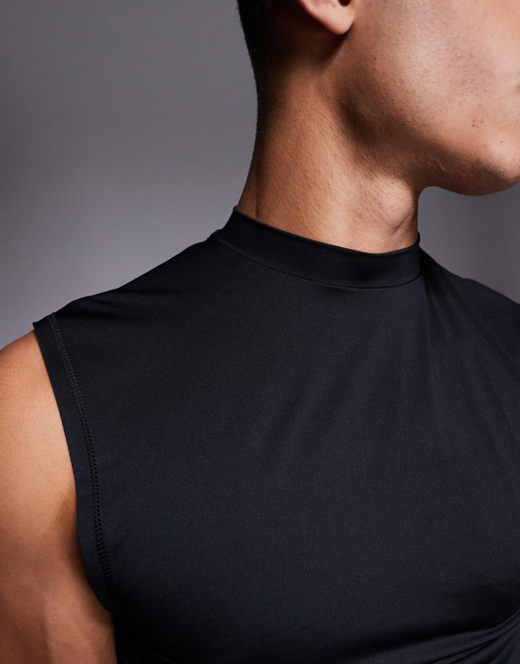 4505 muscle fit mock neck training tank with quick dry in black Product Image